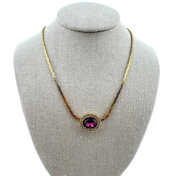 Dior Jewelry - Authentic Dior Vintage Signed Purple Gem & Rhinestone Goldtone Pendant Necklace